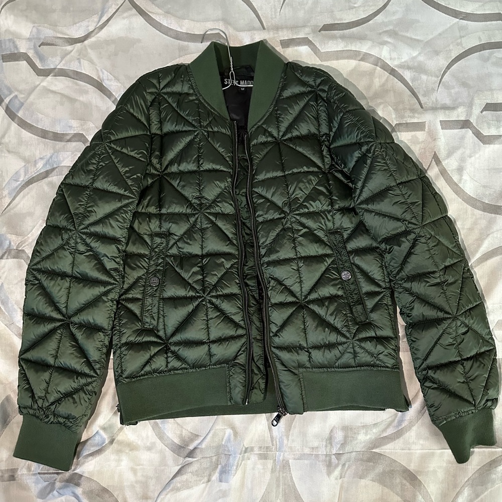 Steve Madden Quilted Bomber Jacket Forest Green Small